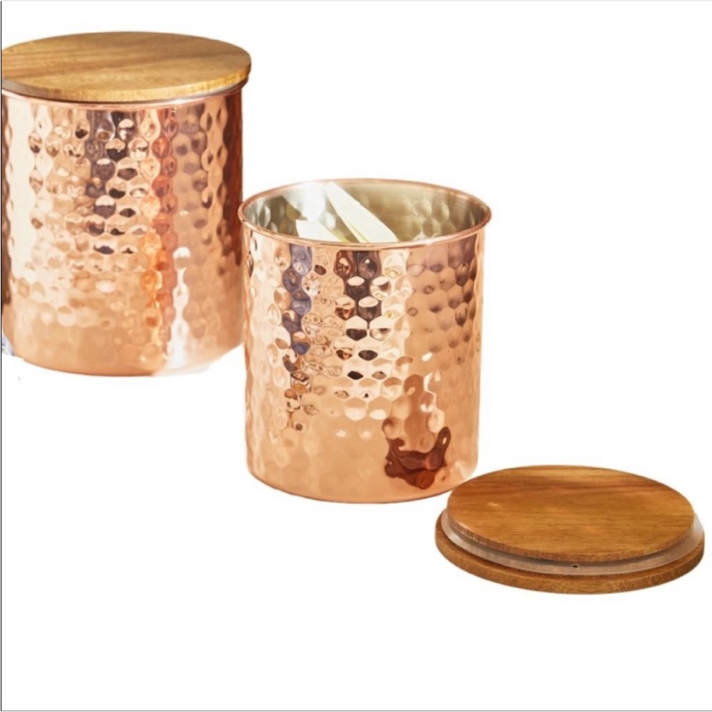 NWT Uncommon James Two Hammered Copper Canisters (Large 45 oz and Small 25 oz)